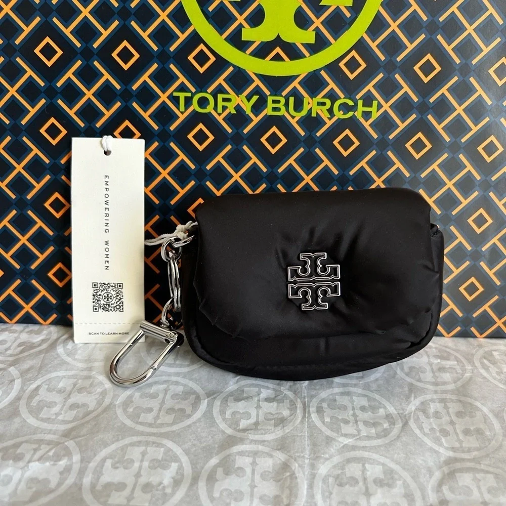 Tory Burch Britten Nylon Puffy Card Case Black Silver